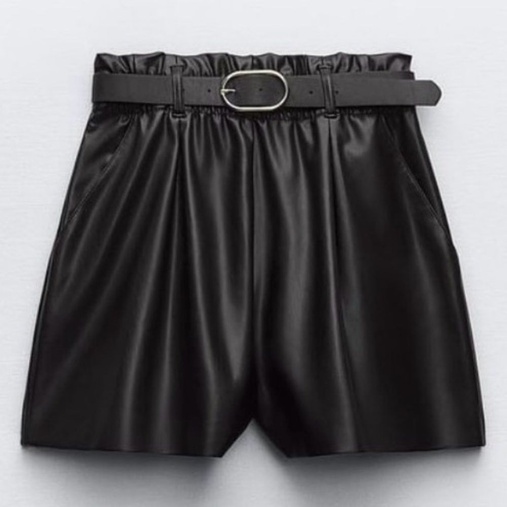 Zara Women’s Faux Leather Shorts with Blet